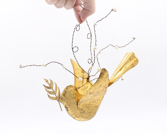 6" Gold Metal Dove Ornament w/Pearls