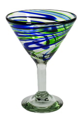 Blue and Green Swirl Martini Glass 5" x 6.75"