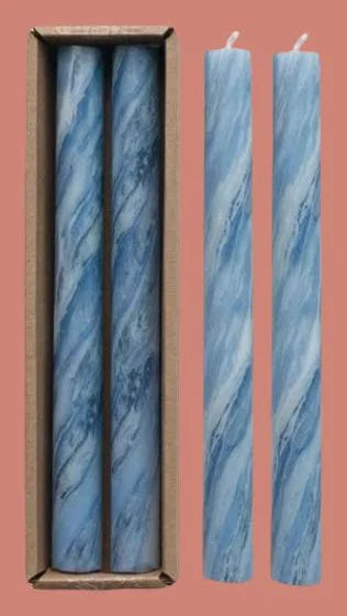 Marbled Blue Taper Candles Set of 2