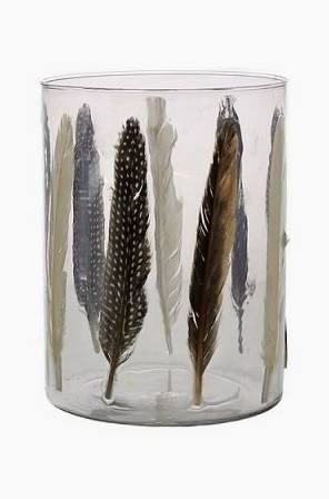 Enameled Feather Hurricane Glass