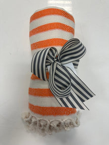  Orange and White Stripe Turkish Towel Wrap