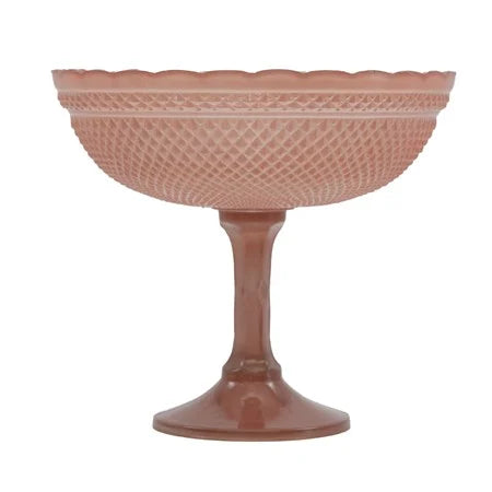 Pink Etched Glass Footed Bowl
