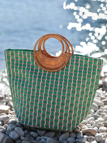  Woven Tote With Bamboo Handle