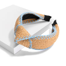  Knotted Straw Headband With Blue Trim