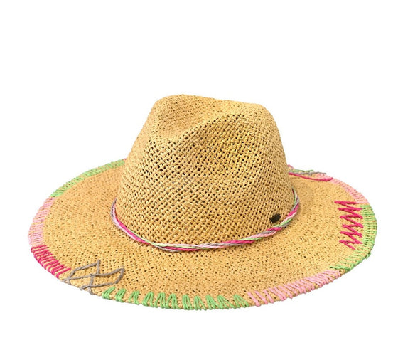 Pink & Green Colorful Thread Panama Hat