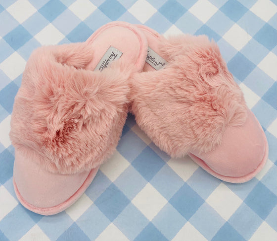 Pink Closed-Toe Furry Slippers