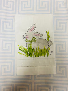  Hand-Painted Bunny White Linen Towel