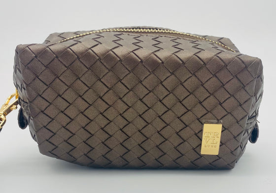 Brown Small Luxe Woven Cosmetic Bag