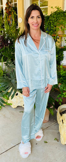  Aqua Satin Pajama Set