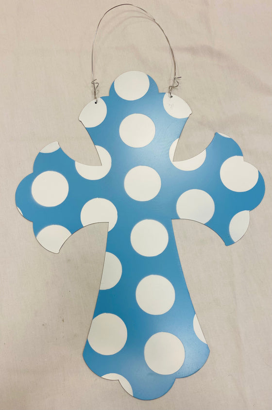 Blue Polka Dot Cross Door Hanger