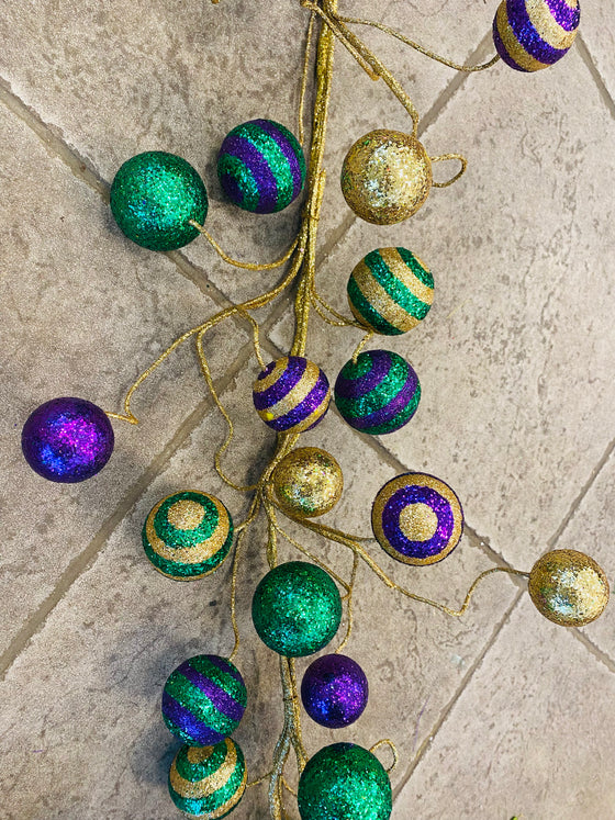 Glitter Mardi Gras Ball Garland 5'