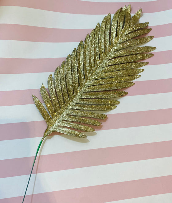 Gold Glitter Fern Leaf Pick