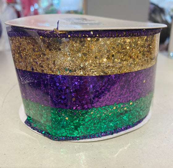 Gold, Purple, Green Stripe Ribbon 2.5"