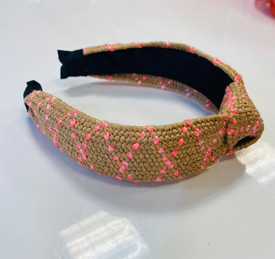 Pink & Natural Knotted Straw Headband