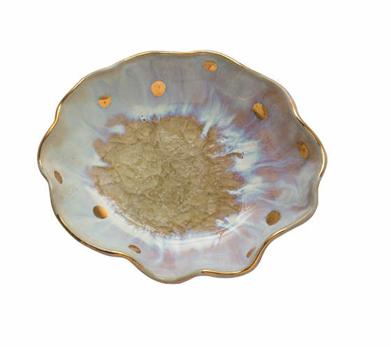 Stoneware Dish With Gold Dots