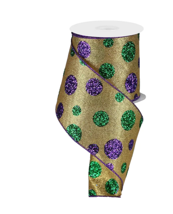 Mardi Gras Polka Dot Ribbon 4"