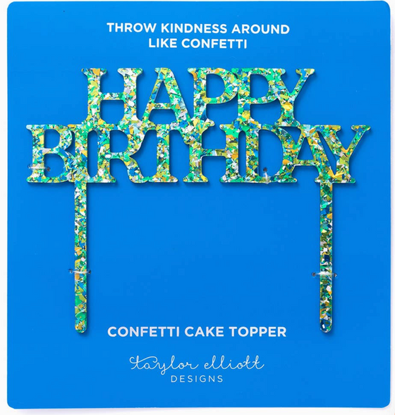 Happy Birthday Blue/Green Confetti Cake Topper