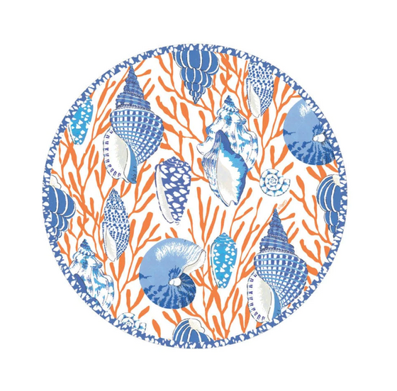 Coral & Blue Shell Toile Dessert Plates