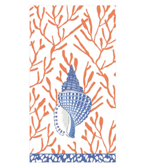  Coral & Blue Shell Toile Guest Towel