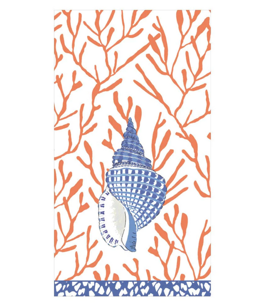 Coral & Blue Shell Toile Guest Towel