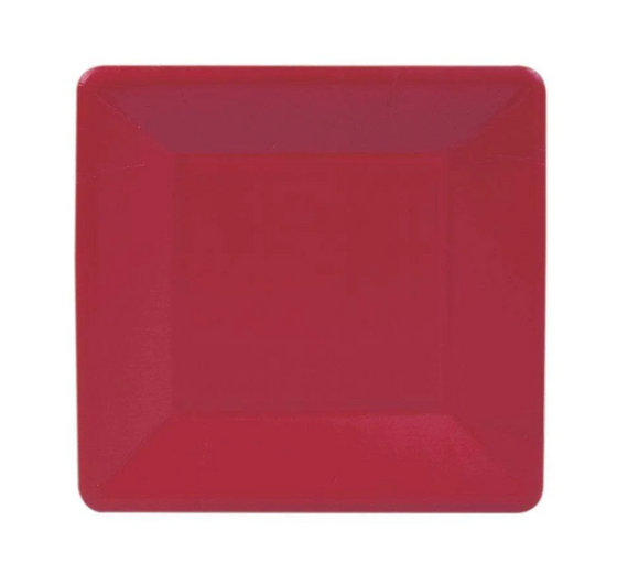 Square Grosgrain Red Dessert Plates