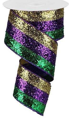 Green, Purple, Gold Glitter Stripe 2.5"