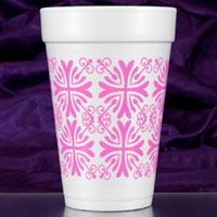 Pink Scroll Styrofoam Cups
