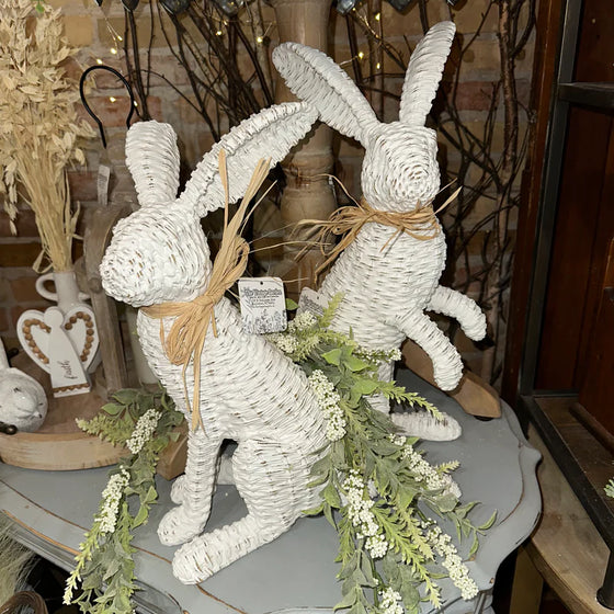 Decorative Resin White Wicker Bunny